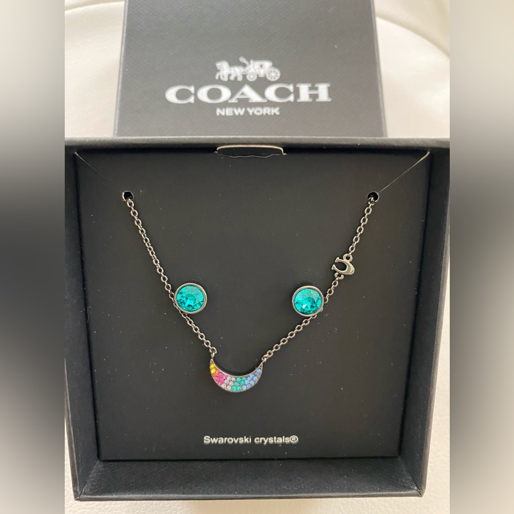 NWT Coach Multi Swarovski Crystal Moon Necklace & Earring Set